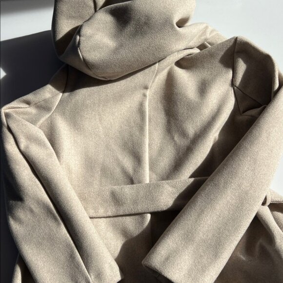 Zara Belted Soft Hooded Longline Coat Jacket Ecru scandi minimalist soft XS - Picture 15 of 16